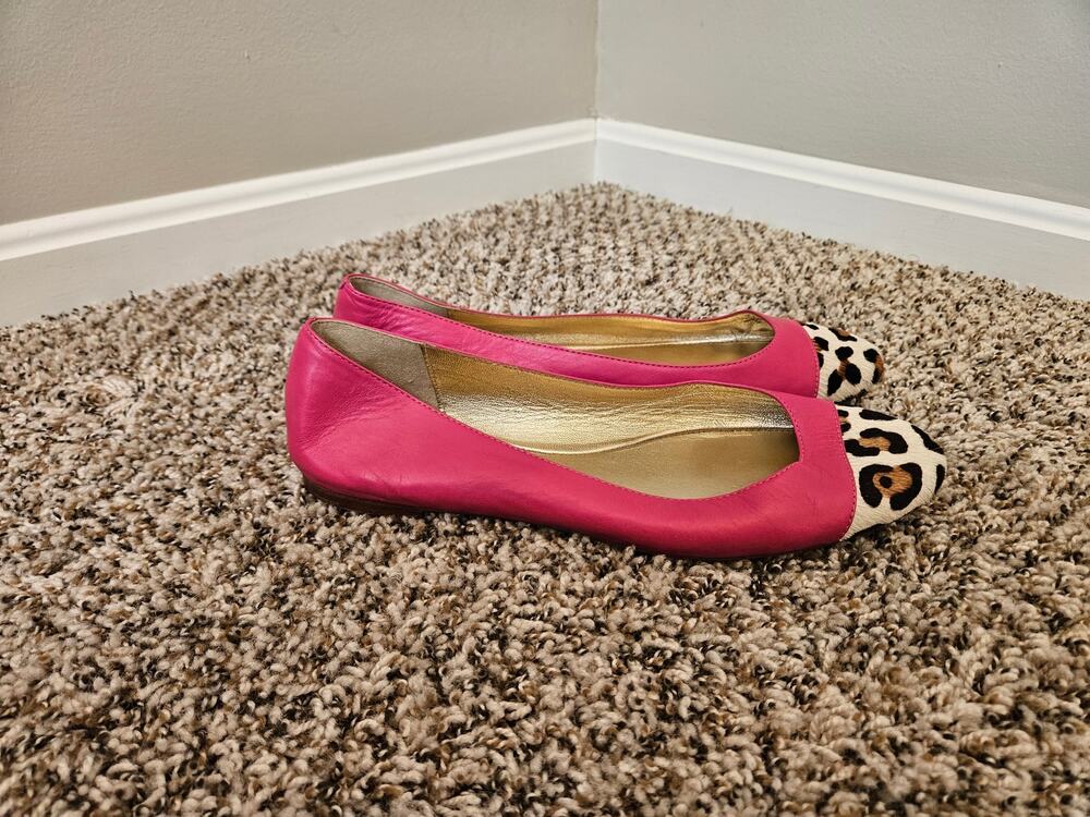 Kate Spade Ballet Flats 10 Pink Leather Leopard Calf Hair Cap Toe Shoes